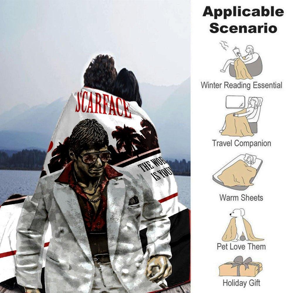 1pc Scarface-Inspired Flannel Blanket - Soft Cozy All-Season Throw for Bedroom, Sofa, Camping, Travel - Perfect Gift for Movie FansB08