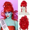 REEWES Red Curly Braid Wig Beetle Miss Argentina Halloween Costume Juice Synthetic Hair For Daily Party Anime Cosplay