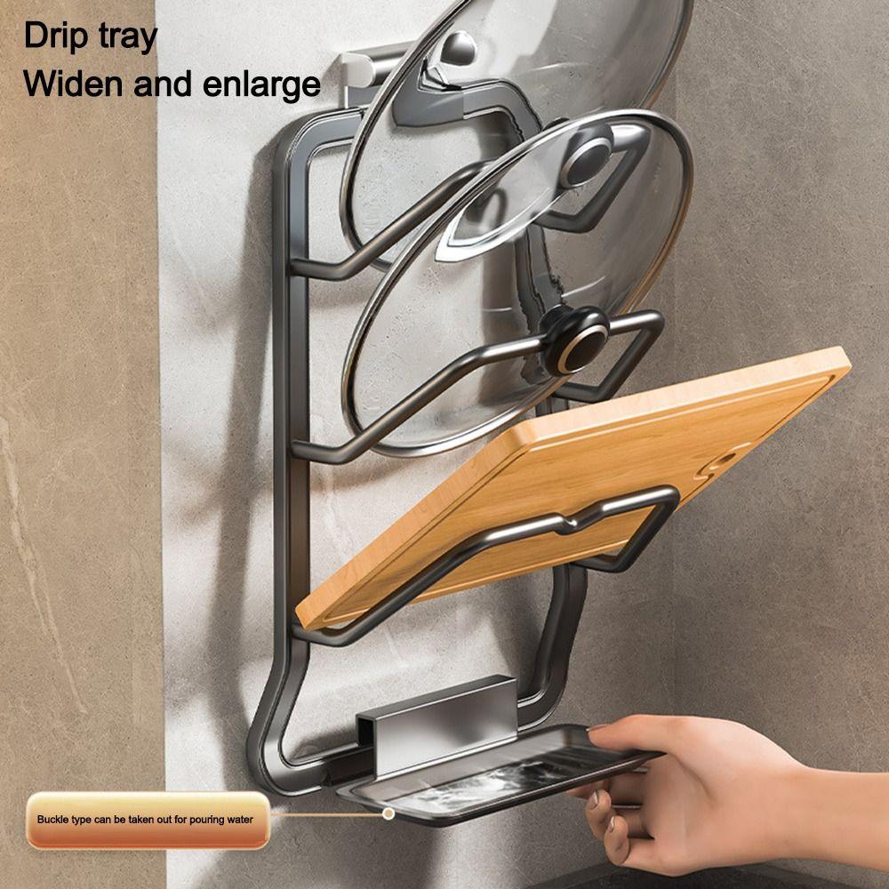 Wall Hanging Pot Lid Holder Punch-Free Kitchen Storage Rack Pot Lid Storage Rack for Kitchen