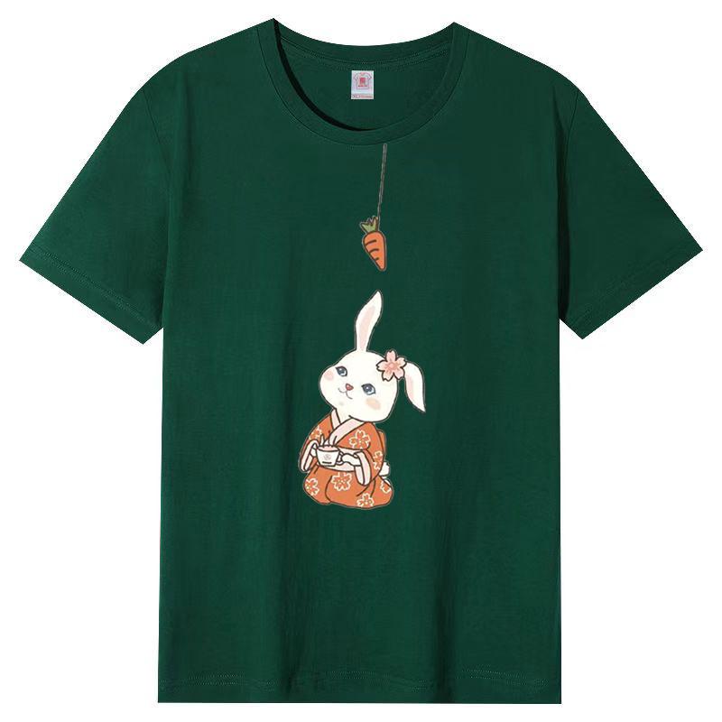 Футболка с изображением кролика из хлопка для женщин 2025 года, летние новые белые трендовые женские свободные топы с короткими рукавами