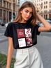 2026 Summer New Women's 100% Cotton Oversized T Shirt "Mon Cheri Red Lips & Car" Print Loose Casual Streetwear Top