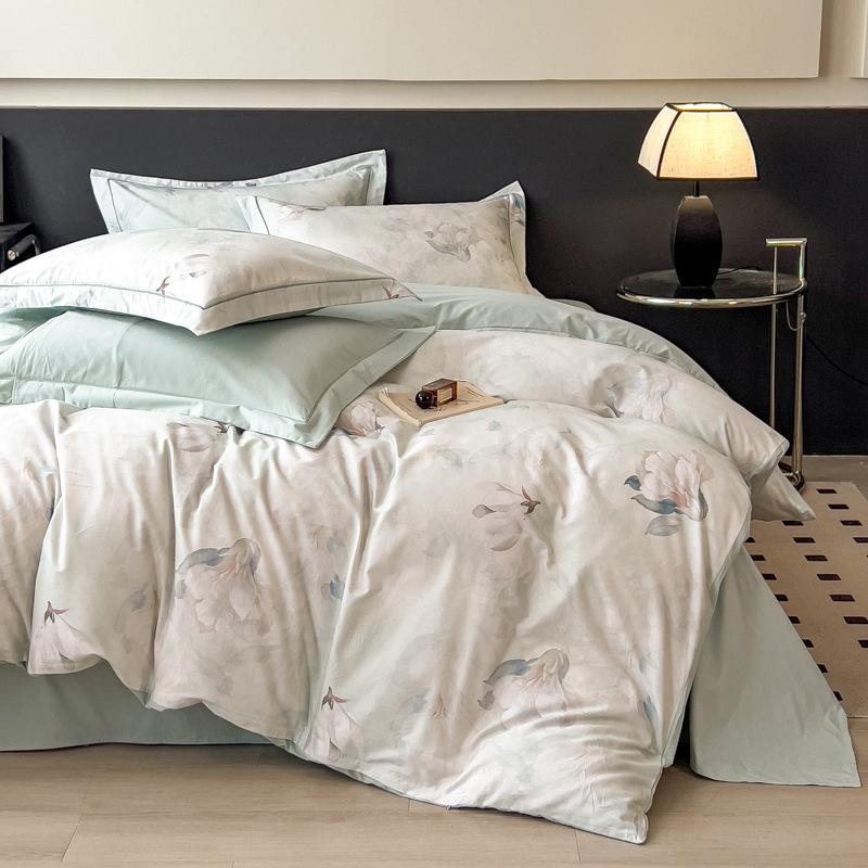 Autumn and winter thickened warm pure cotton polished four-piece set cotton Class A maternal and infant grade flower skin-friendly bed sheet quilt