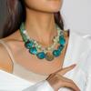 Vintage Irregular Green Necklace Resin Bead Necklace Multi-layer Exaggerated Necklace