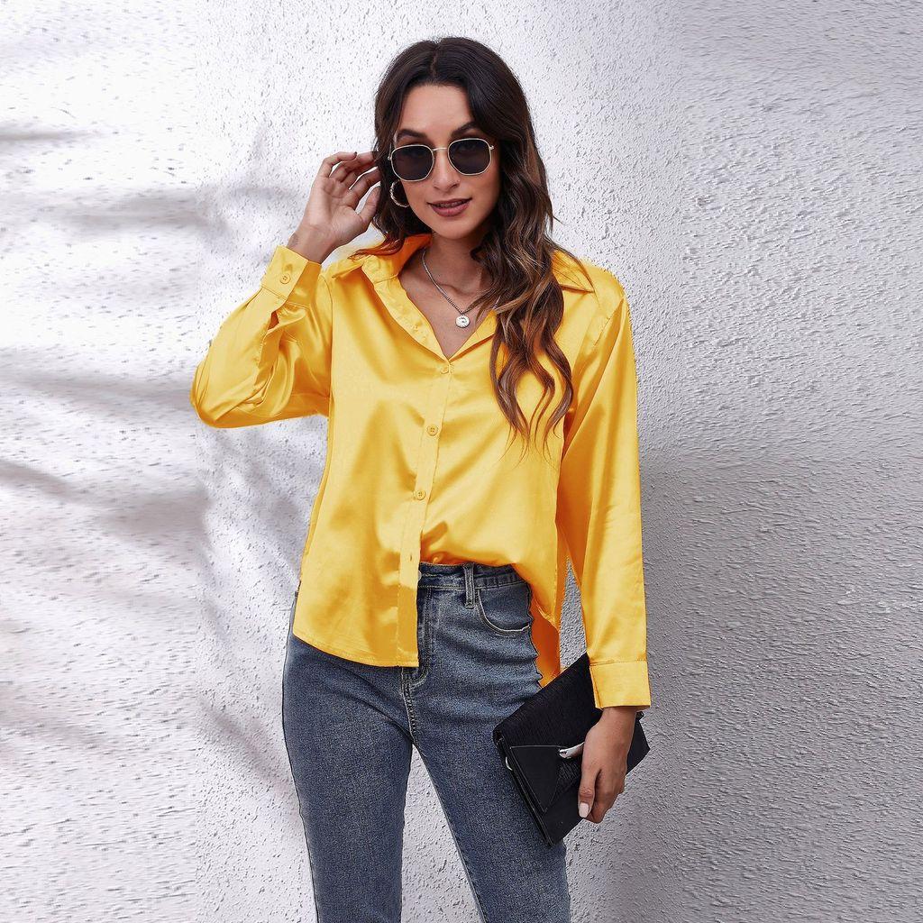 Satin Shirt For Women With Long Sleeves And Button Front For Office Wear