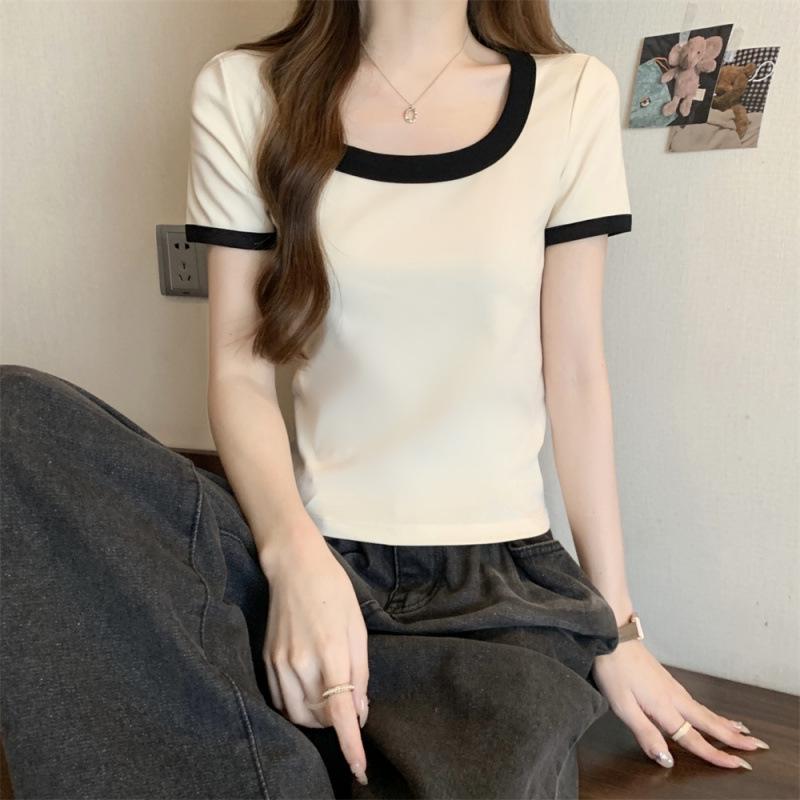 Женский топ-топ Slim Fit Square Neck Short Sleeves, лето 2025