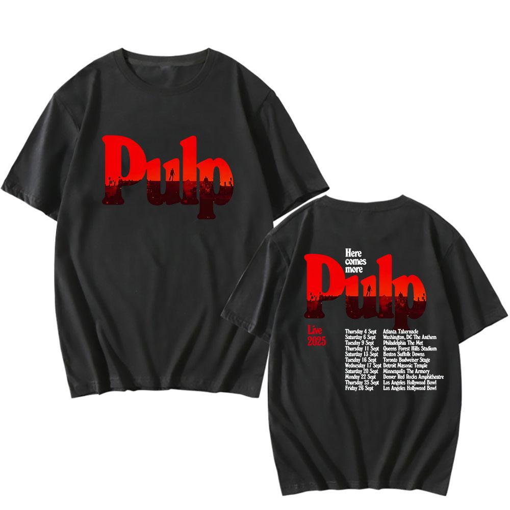 More 2025 Tour TShirt Black Pulp Rock Band Live Date Tshirts Summer Short Sleeve Cotton T Shirt for Male Hip Hop Grunge Men Tee