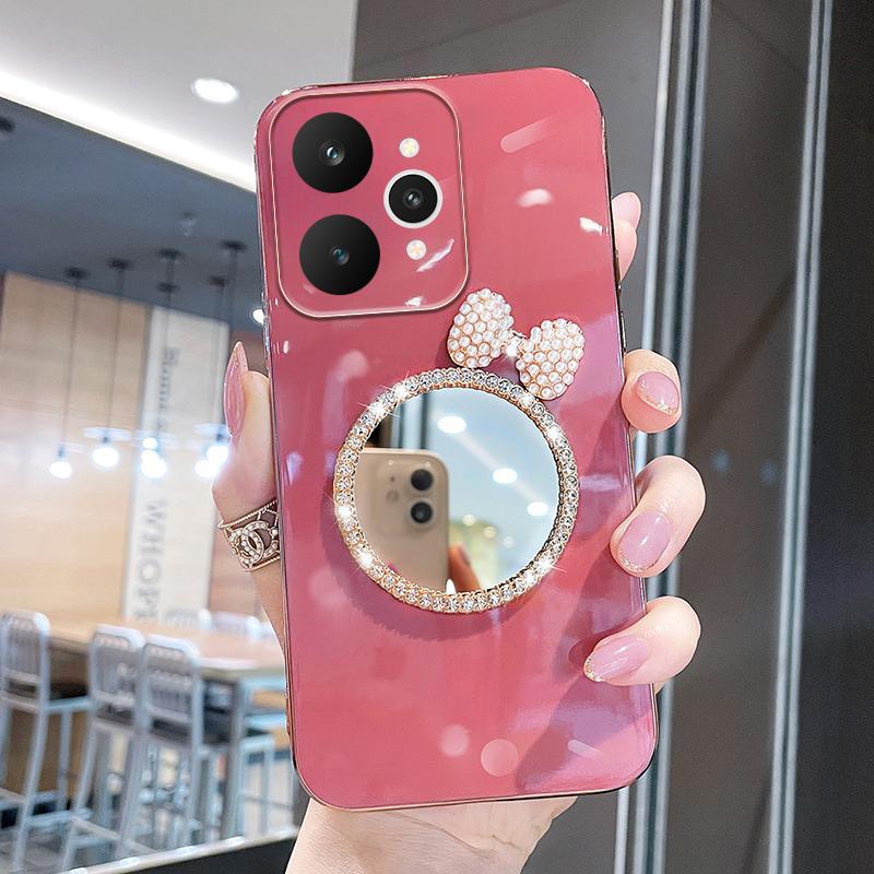 For Realme 15 Pro Case Soft Plating brick inlaid pearl butterfly makeup mirror Smooth Electroplated For Realme 15 Pro Plus Back Cover