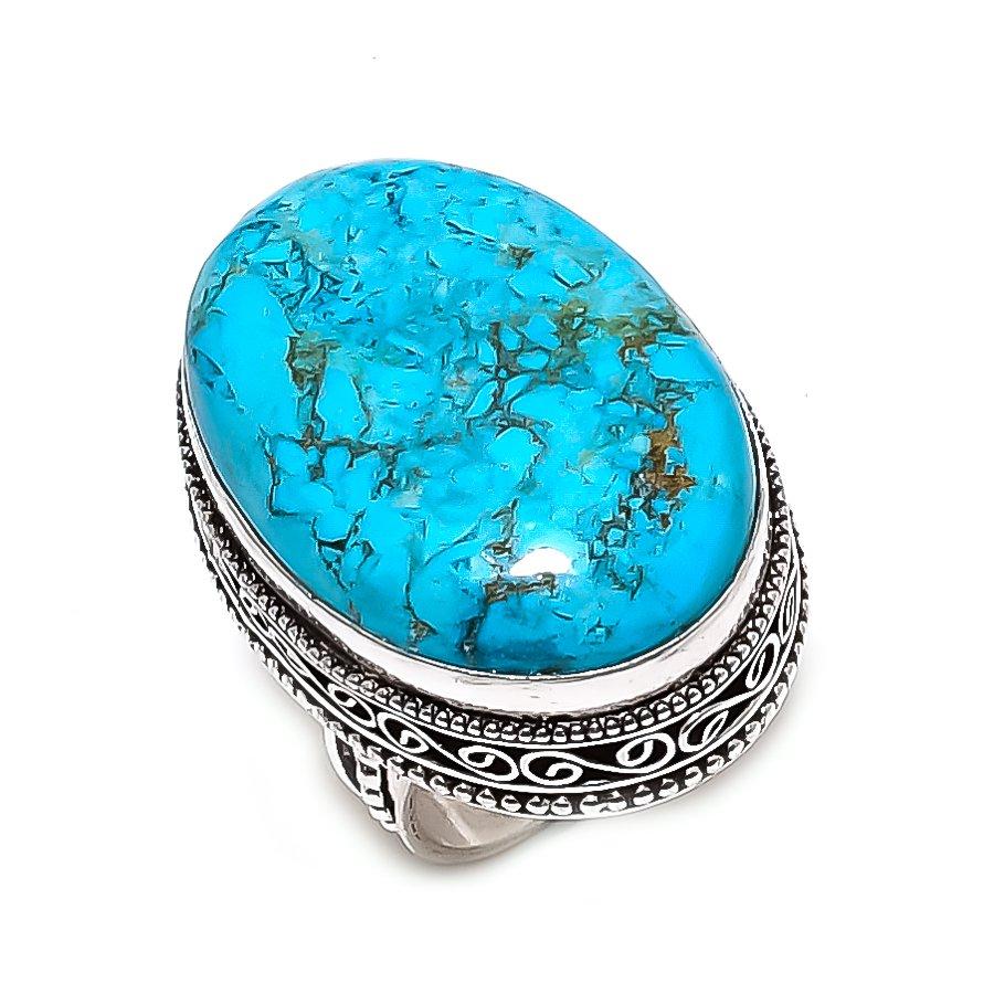 Тибетская бирюза драгоценный камень 925 стерлинговое серебро ювелирное кольцо размер 7.5 g9p30