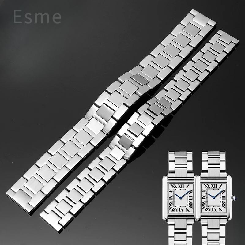 Для стального ремешка для часов Cartier Tank Solo Ronde Series, цепочка для часов W5200014, мужской и женский, плоский интерфейс, ширина 16-23 мм