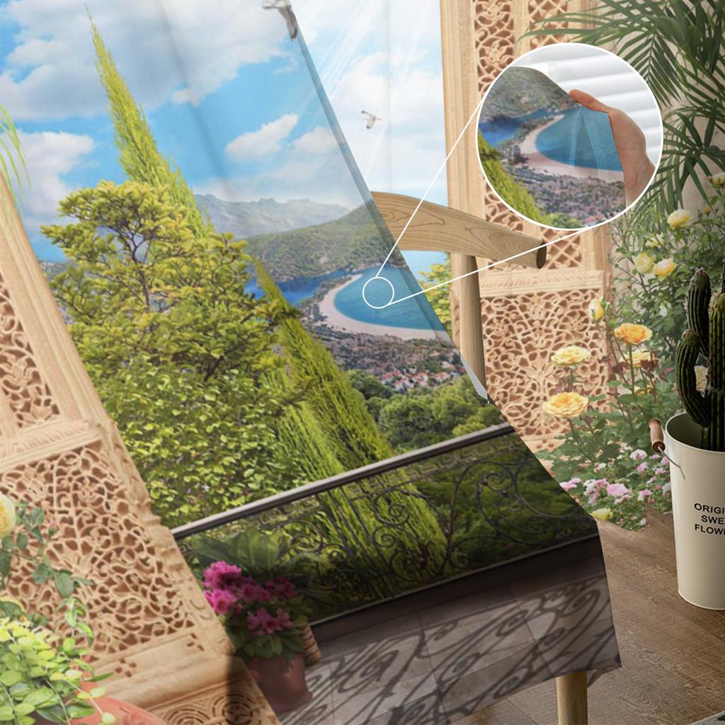 Arch Flowers Sea Printed Curtains Drape Sheer Tulle Home Decoration Living Room Bedroom Cortinas Chiffon Window Curtains