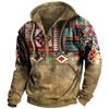 Hot Selling Men's Retro Ethnic Print Pocket Zipper Hoodie Autumn Outdoor Casual Sweatshirt