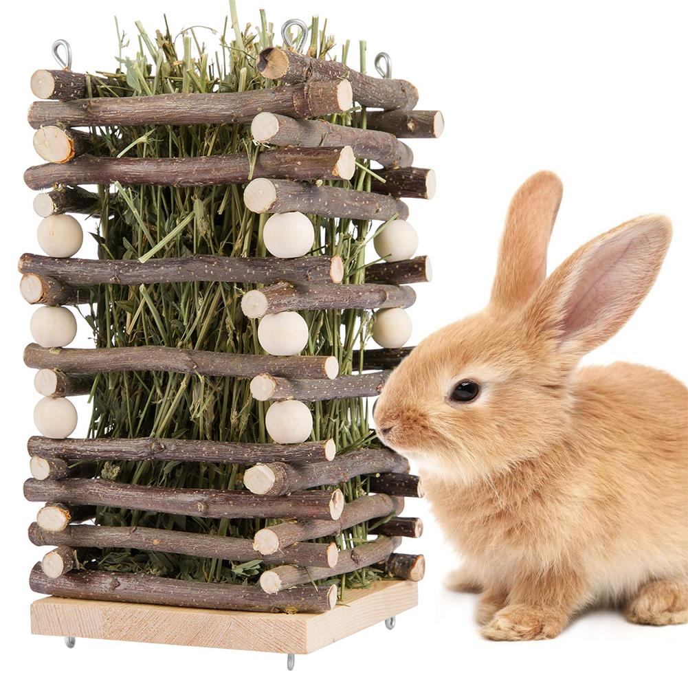 Rabbit Wooden Grass Shelf Bite Resistant Hanging Hay Feeder Small Animals Feeding Hay Manager For Guinea Pig
