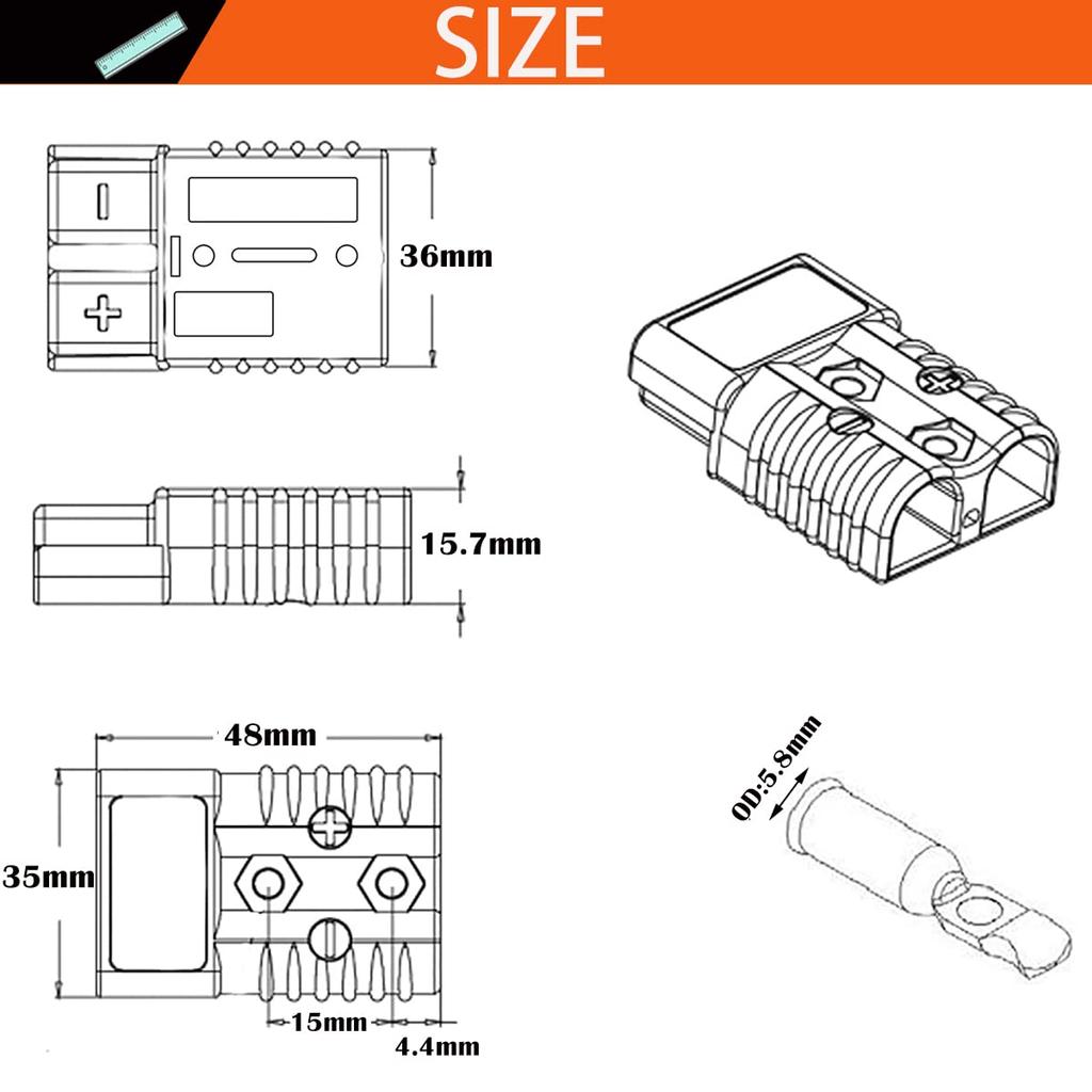 Разъем для аккумулятора, быстроразъемный разъем для аккумулятора CESFONJER 50A 600V для автомобиля, лодки, каравана, кемпера (Подходит для провода 6-10 AWG, красный)