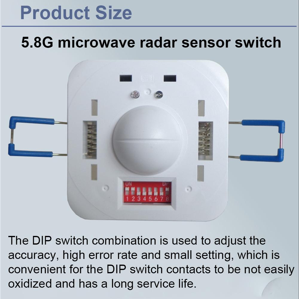 AC85-250V 5,8 ГГц Микроволновый радарный датчик движения человека с регулируемым встраиванием для переключателя-датчика коридора