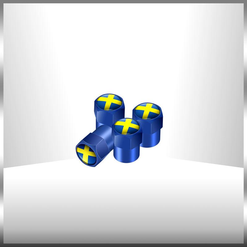 Car Decor 4Pcs Sweden Swedish Flag Emblem Auto Wheel Tire Valve Caps Covers Car Styling For Volvo V40 V60 XC40 XC60 XC90 V90 S90
