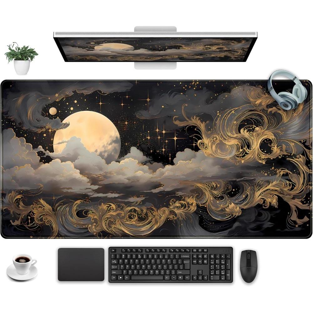Golden Moon And White Cloud Mouse PadKeyboard Pad Equipped With AntiSlip Rubber Base Alfombrillas Para Escritorio Tapis