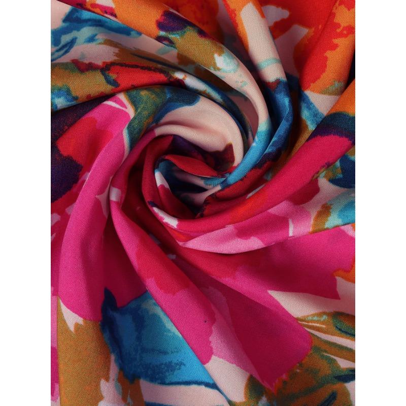 Платье А-силуэта с цветочным принтом и шнуровкой, утягивающее талию