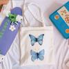 Fashion Cartoon Blue Butterfly Print Canvas Women Bag Large Capacity Casual Tote Academy Harajuku Ins Fun Chic Art Shoulder Bags