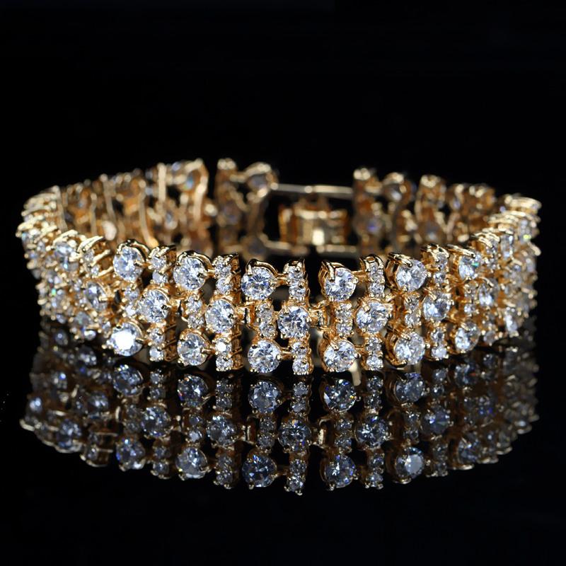 WWJ Gorgeous Golden Color Black Cubic Zirconia Wide Tennis Bracelets