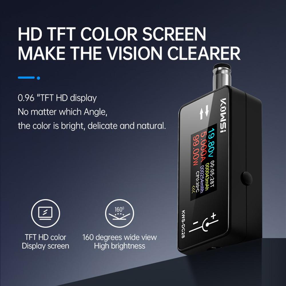 KWS-DC28 Voltmeter, Ammeter and Power Meter DC 4–30V, 0–12A 0.96-inch TFT HD Display Mobile Phone Charging Tester