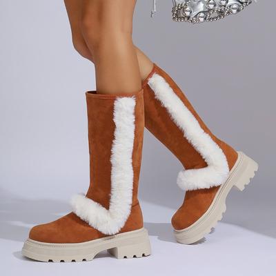 Меховая платформа женские сапоги до колена зимние высокие сапоги новые туфли на высоком каблуке женские зимние трендовые теплые удобные массивные туфли модные ботинки женские