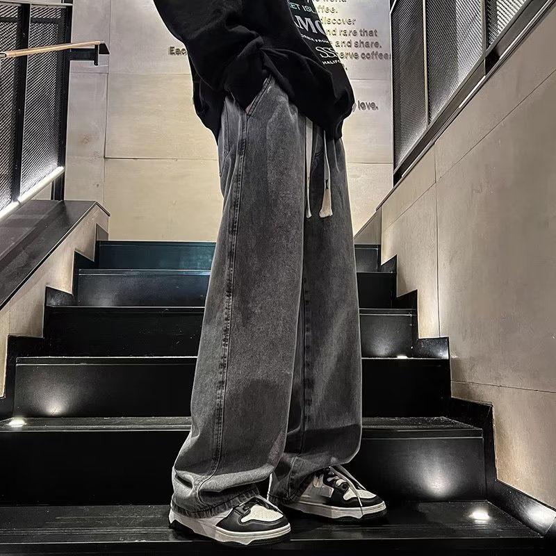 Весенние мужские повседневные широкие джинсы с эластичной резинкой на талии больших размеров