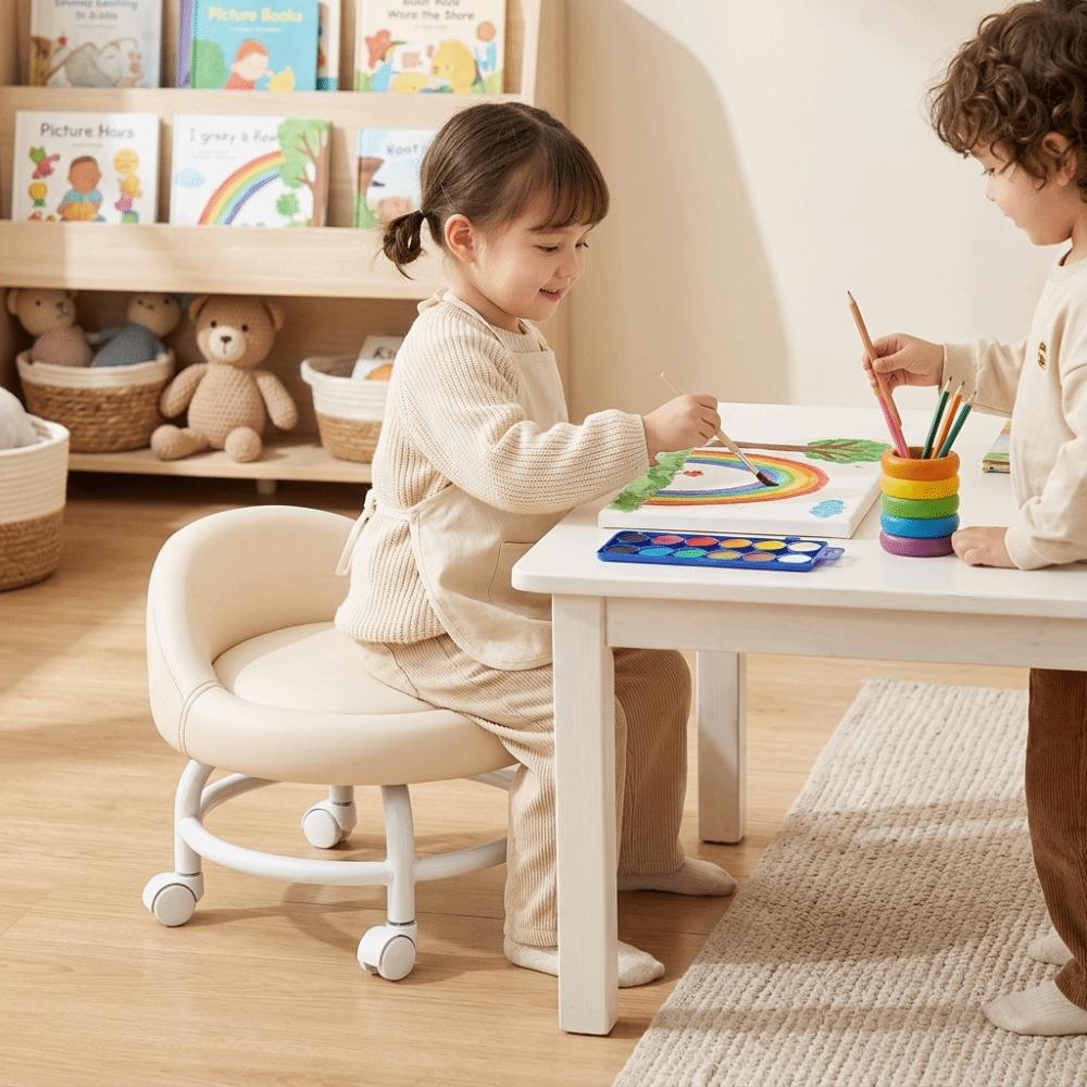 Movable Step Stool Anti-Slip Small Chair Comfortable Pulley stool Living Room