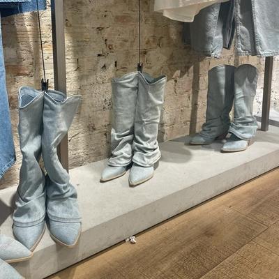 Сапоги женские остроносые на высоком каблуке ковбойские сапоги в стиле вестерн винтажные синие на толстом каблуке большие брюки сапоги рыцарские высокие сапоги