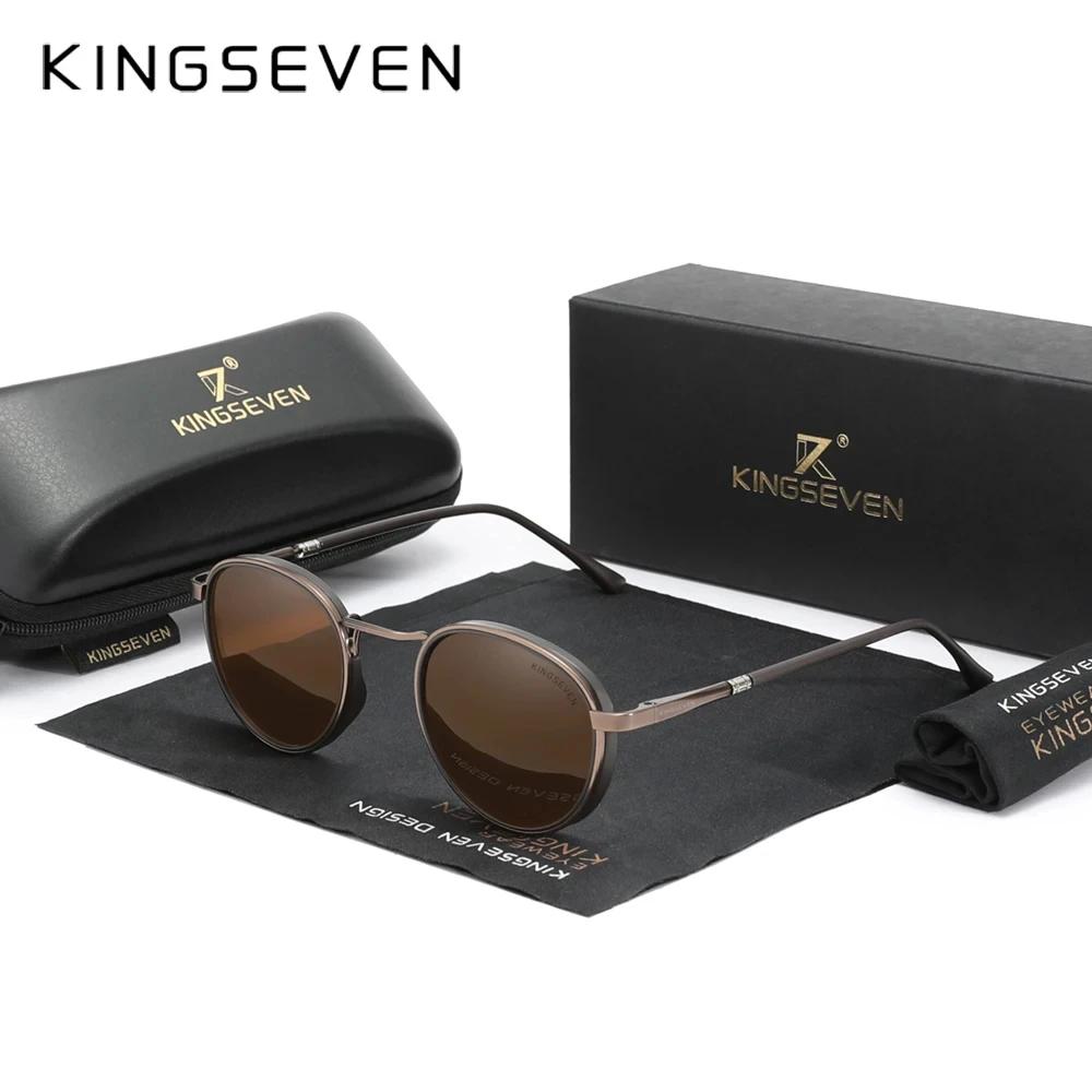 KINGSEVEN Бренд Оригинальные Повседневные Круглая Рамка Солнцезащитные Очки Мужские Поляризационные UV400 Роскошные Ретро Женские Для Вождения Летние Рыболовные Очки