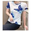 Western Butterfly Print Short Sleeved Women's Fashionable Ice Silk Mesh Top Slim Fit Versatile T-shirt