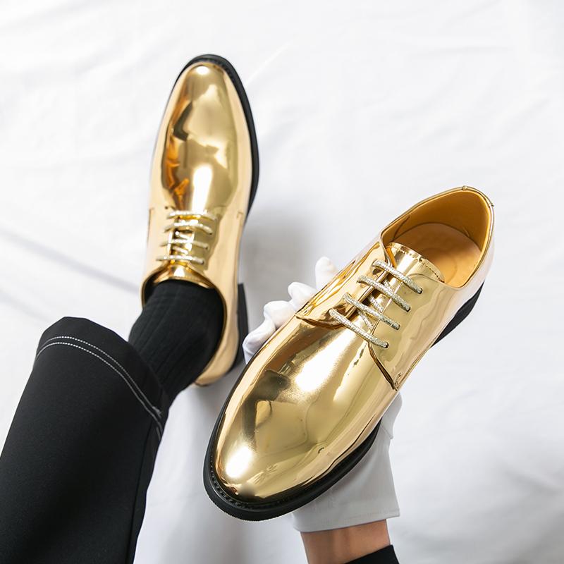 Мужские золотые деловые туфли из кожи Оксфорд, серебряные деловые туфли, смокинг, свадебные блейзеры, танцевальные туфли большого размера
