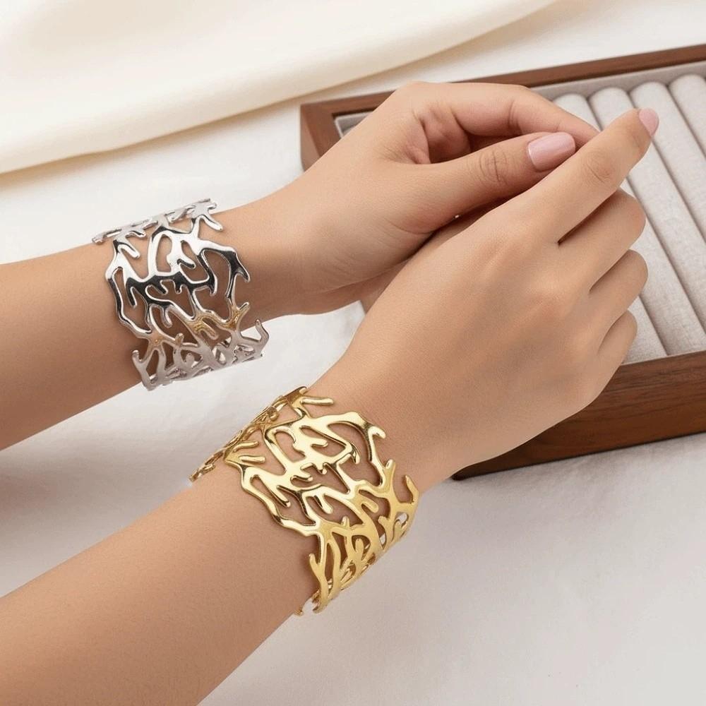 Armlet Metal Opening Bangle Exaggerated Women's Wrist Jewelry Coral Design Bracelet Party