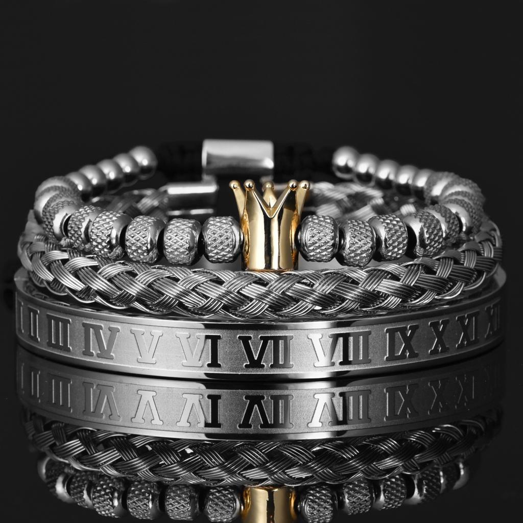 Glossy Crown Bracelet Set Pineapple Beads Roman Numeral Twist Bracelet Set