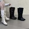 2025 новые осенне-зимние плиссированные ботфорты со сборками, с круглым носком и внутренней платформой, женские рыцарские ботинки