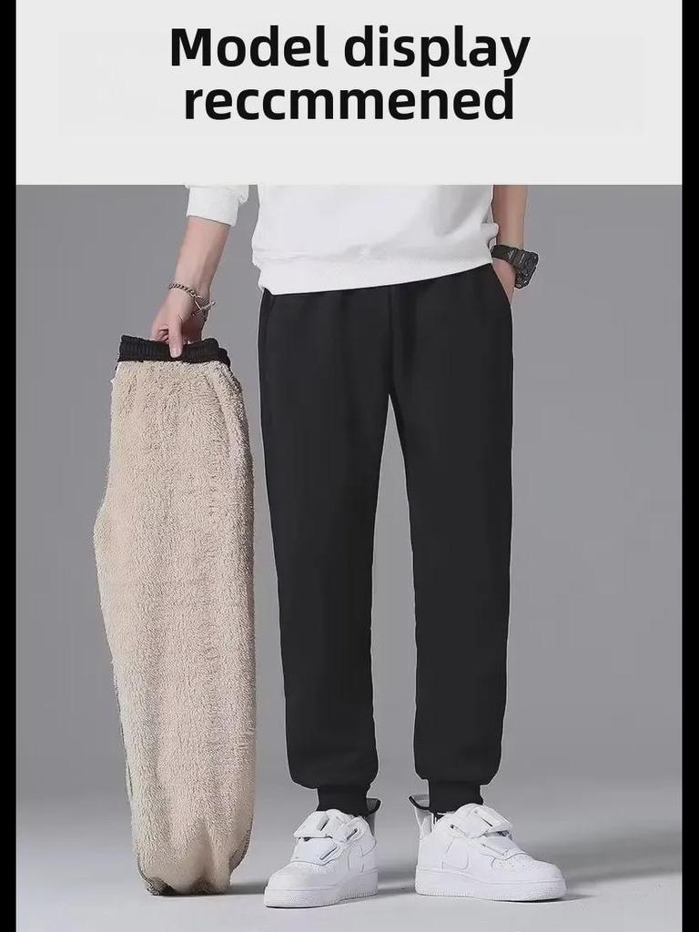 Men's Plush Fleece Casual Sports Suit: Warm Round Neck Sweatshirt & Trousers Set for Autumn/Winter