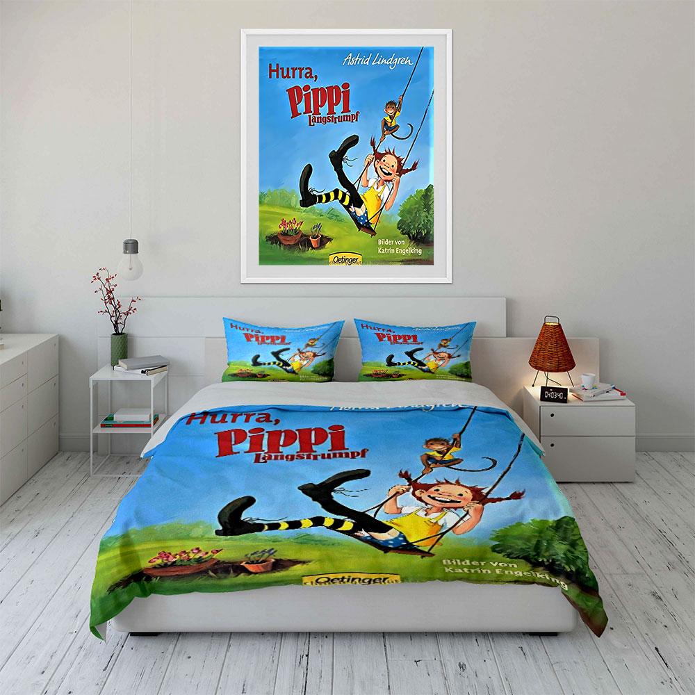 Pippi Longstocking Swing Fun Bedding Duvet Cover Set Duvet Cover Pillowcases (1*Duvet Cover 2*Pillowcases, without duvet insert)
