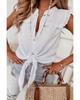 White Lace Trim Crinkle Knot Hem Sleeveless Shirt