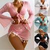 4Pcs/Set Women Sexy Bikini Set Halter Lace-up Triangle Bra Briefs Swimsuit Cover