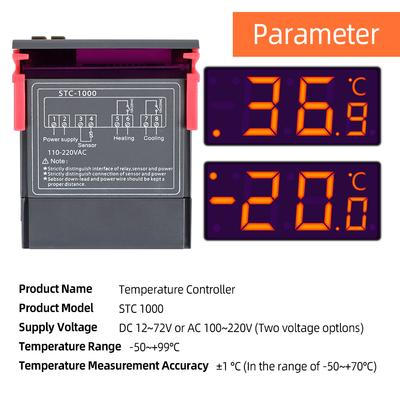 STC-1000 Регулятор температуры 12 В 24 В 220 В Цифровой термостат Терморегулятор инкубатор Реле LED 10A Нагрев Охлаждение
