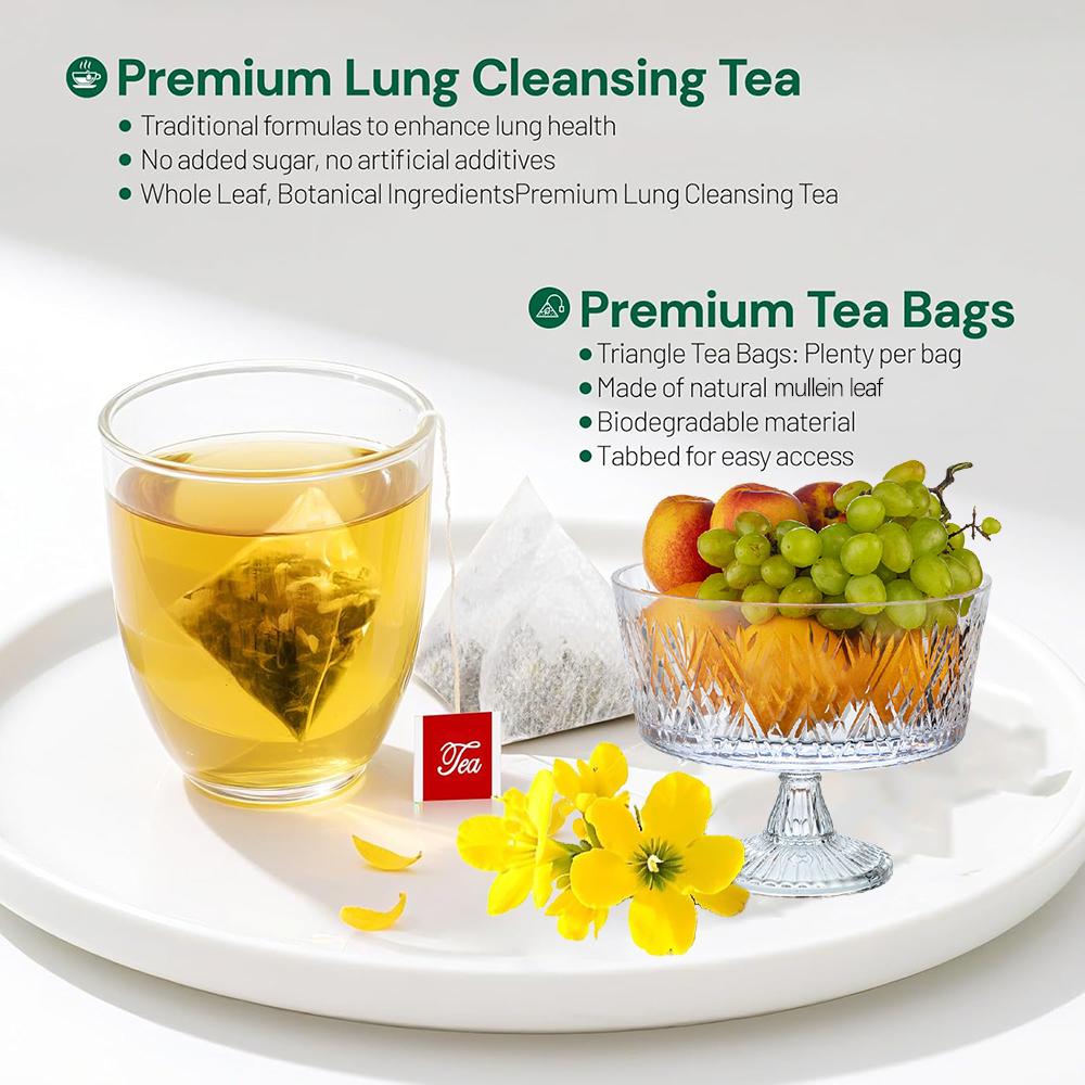 Mullein Tea Bags for Lung Cleanse, Respiratory Support and Mucous Membranes, Herbal Tea Caffeine Free, Non-GMO, 20 Tea Bags