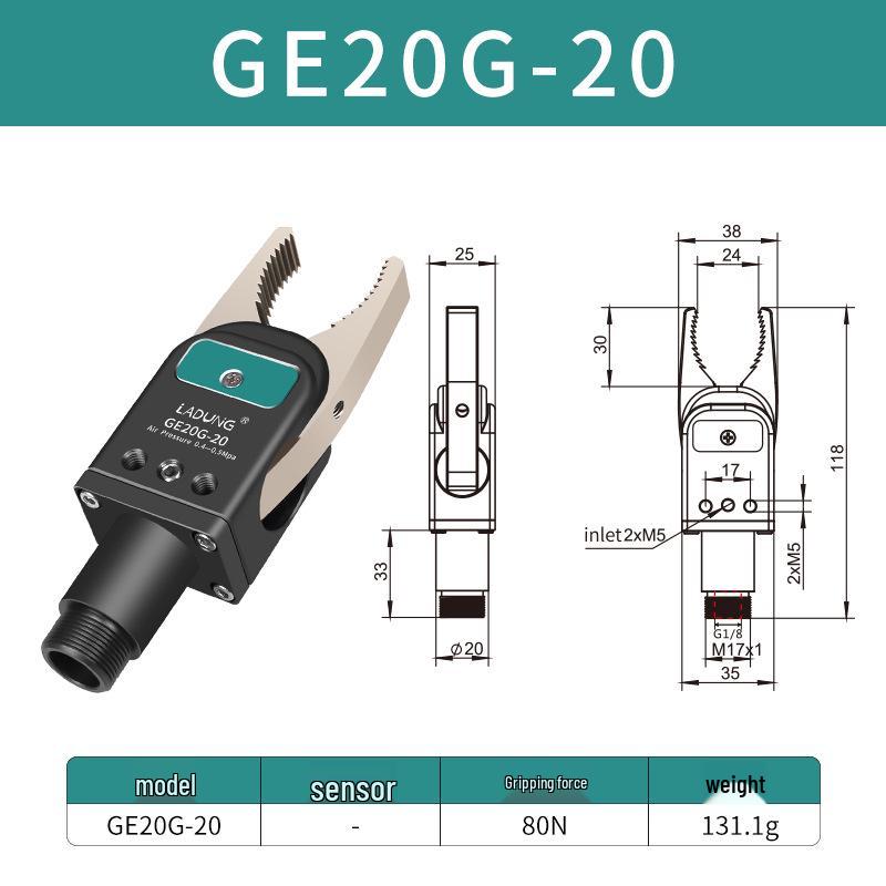Double-Acting Pneumatic Needle-Nose Gripper GE20B-20 for Robotic Arm and Water Jet Applications