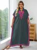 Gray Women's Kaftan Long Plus Size Dress Dark Pink Embroidery House Robe Snazzy Homewear Swimsuit Cover-up Light Lounge Wear Q1545