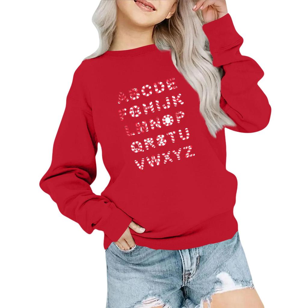 Kids' Fashion Loose-Fit Casual Long-Sleeve Christmas Print Oversized Crewneck Sweatshirt