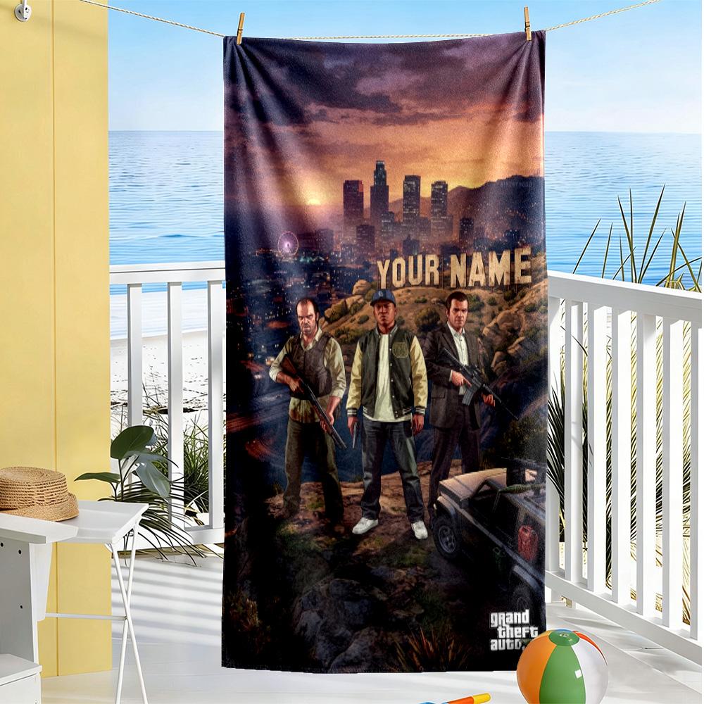 Gta Customize Your Name Beach Towel High Absorbency & Quick-Dry Ideal for Travel Outdoor Swim Pool Yoga Surf Camping Hiking Gym Gift Holiday