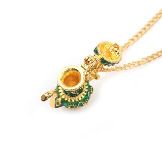 Винтажный эмалевый зеленый чайник, кулон, длинная цепочка, женский свитер, ожерелье, ювелирные изделия