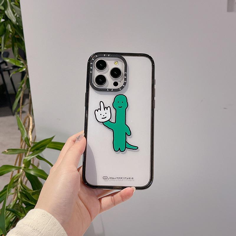 Высококачественный чехол для iPhone с изображением динозавра на среднем пальце для iPhone 12, 13, 14 Pro, 15 Pro Max — модный, прочный, устойчивый к падениям