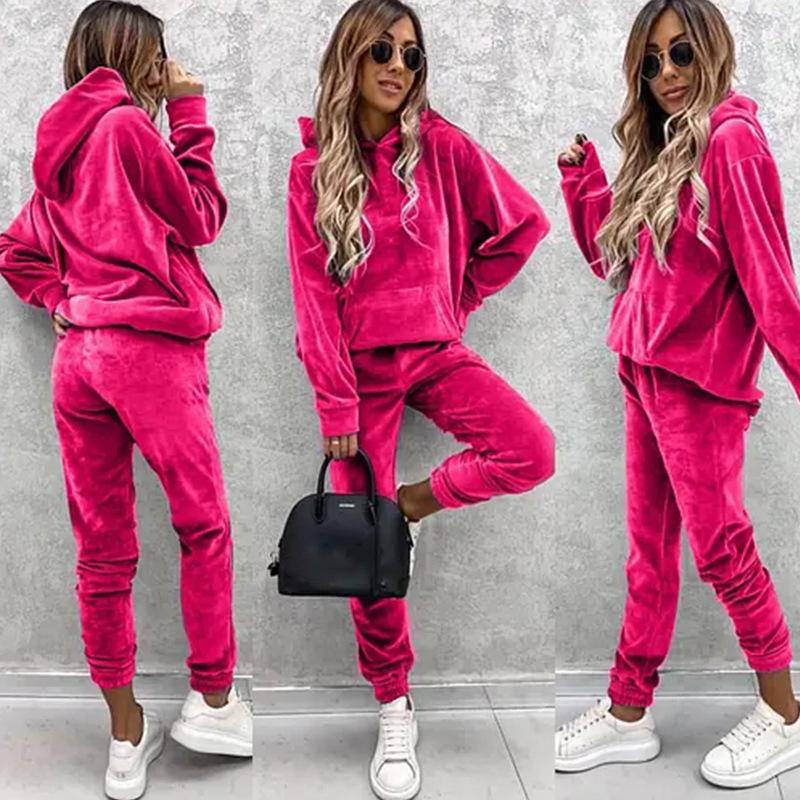 New Style Women's Casual Pullover Hoodie Sweatshirt and Jogger Pants 2 Piece Set Solid Fall Outfit