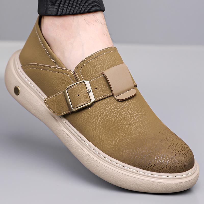 Fashion 2025 Spring Autumn Cow Leather Shoes for Men Solid Color Buckle Designer Fashion Casual Shoes Male Soft Sole Board Shoes Man