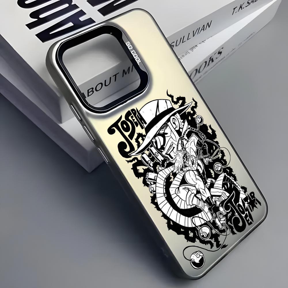 Крутой аниме чехол для телефона J-Jojos для iPhone 16 15 14 13 12 11 Pro Max Серый Черный Матовый Лазерный Металлик Аврора Funda