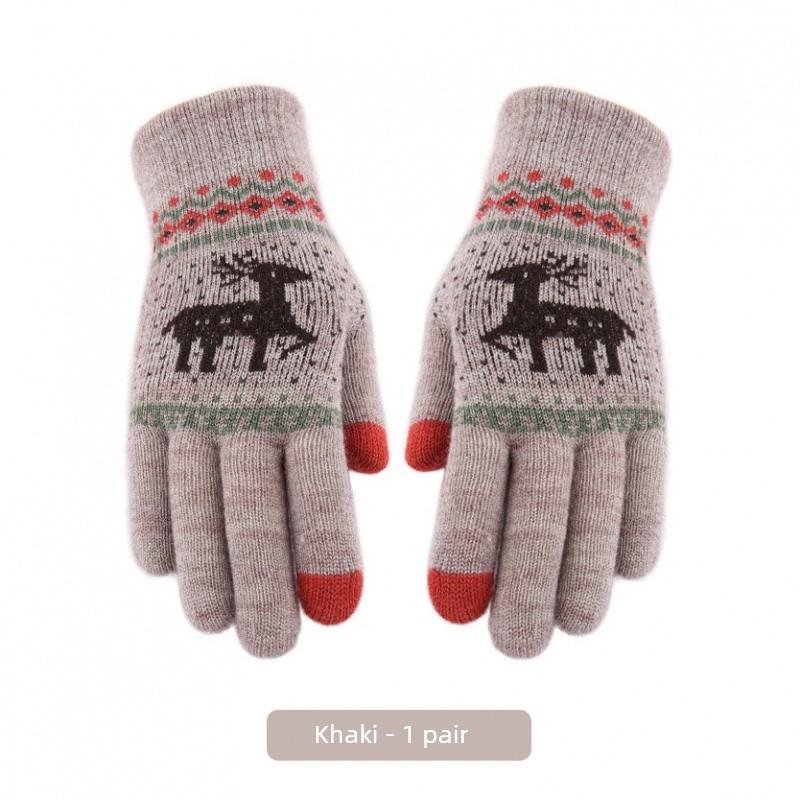 Winter Cycling Cold-Proof Warm Plush Gloves for Female Students, Touchscreen Deer-Pattern Gloves for Driving in Winter, Fingerless